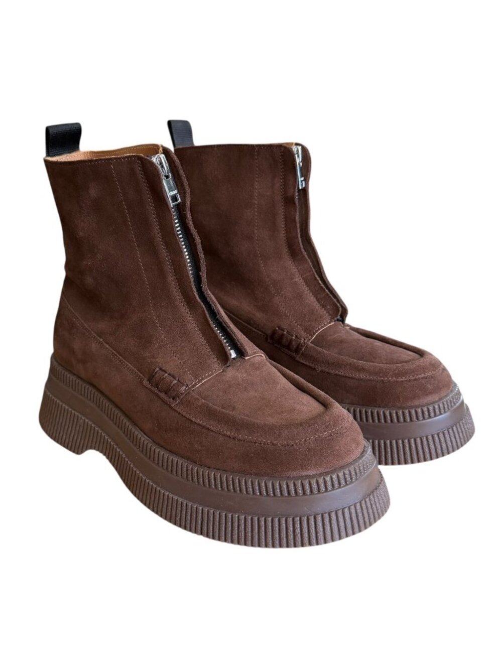 Ganni Grunge Streetwear Sueded Creepers Wallaby Zip Ankle Boots Brown EU 39 US 8